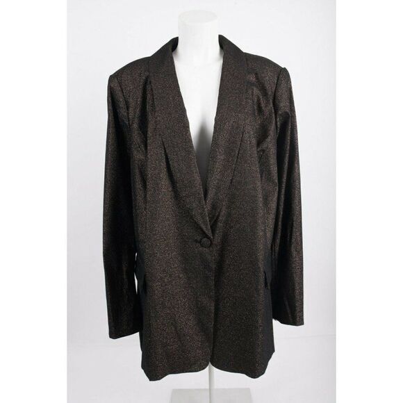 Lane Bryant Womens Bryant Blazer Plus Sz 28 Gold Black Stretch Sparkle NWT - Picture 1 of 6